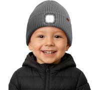 ATNKE Enfants LED Bonnet Lampe Frontale Polaire Doublé, USB Rechargeable 4 LED Course Chapeau Lumière Mains Libres Headlamp Hiver Chaud Tricot Bonnet Cadeaux pour Garçons et Filles/Limestone Gray