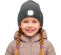 ATNKE Enfants LED Bonnet Lampe Frontale, USB Rechargeable 4 LED Chapeau Course Lumière Mains Libres Headlamp Hiver Chaud Polaire Doublé Tricot Bonnet Cadeaux pour Garçons et Filles