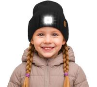 ATNKE Enfants LED Bonnet Lampe Frontale, USB Rechargeable 4 LED Chapeau Course Lumière Mains Libres Headlamp Hiver Chaud Polaire Doublé Tricot Bonnet Cadeaux pour Garçons et Filles
