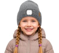 ATNKE Enfants LED Bonnet Lampe Frontale, USB Rechargeable 4 LED Chapeau Course Lumière Mains Libres Headlamp Hiver Chaud Polaire Doublé Tricot Bonnet Cadeaux pour Garçons et Filles/Gray