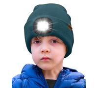 ATNKE Enfants LED Bonnet Lampe Frontale, USB Rechargeable 4 LED Chapeau de Course Ultra Lumineux Mains Libres Lumière Hiver Chaud Tricot Bonnet Cadeaux pour Garçons et Filles/Olive Green