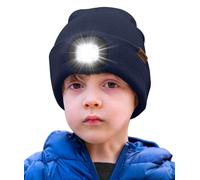 ATNKE Enfants LED Bonnet Lampe Frontale, USB Rechargeable 4 LED Chapeau de Course Ultra Lumineux Mains Libres Lumière Hiver Chaud Tricot Bonnet Cadeaux pour Garçons et Filles/Light Navy Blue