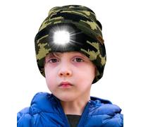 ATNKE Enfants LED Bonnet Lampe Frontale, USB Rechargeable 4 LED Chapeau de Course Ultra Lumineux Mains Libres Lumière Hiver Chaud Tricot Bonnet Cadeaux pour Garçons et Filles/Camouflage Green