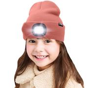 ATNKE Enfants LED Casquette de Bonnet éclairée, Lampe Frontale Rechargeable par USB Chapeaux de Nuit en Tricot d'hiver Plus Chauds lumière Cadeaux Noël pour Garçons Filles/Bean Paste Powder