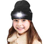 ATNKE Enfants LED Casquette de Bonnet éclairée, Lampe Frontale Rechargeable par USB Chapeaux de Nuit en Tricot d'hiver Plus Chauds lumière Cadeaux Noël pour Garçons Filles