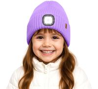 ATNKE Enfants LED Lumineux Bonnet Chapeau,USB Rechargeable 4 LED Course Lumière Mains Libres Lampe Frontale Hiver Chaud Polaire Doublé Tricot Beanie Cadeaux pour Garçons et Filles/Taro Purple