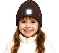 ATNKE Enfants LED Lumineux Bonnet Chapeau,USB Rechargeable 4 LED Course Lumière Mains Libres Lampe Frontale Hiver Chaud Polaire Doublé Tricot Beanie Cadeaux pour Garçons et Filles/Coffee