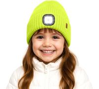 ATNKE Enfants LED Lumineux Bonnet Chapeau,USB Rechargeable 4 LED Course Lumière Mains Libres Lampe Frontale Hiver Chaud Polaire Doublé Tricot Beanie Cadeaux pour Garçons et Filles/Fluorescent Yellow
