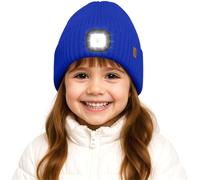 ATNKE Enfants LED Lumineux Bonnet Chapeau,USB Rechargeable 4 LED Course Lumière Mains Libres Lampe Frontale Hiver Chaud Polaire Doublé Tricot Beanie Cadeaux pour Garçons et Filles/Blue