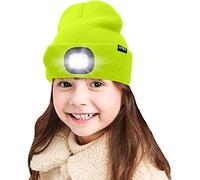 ATNKE Enfants LEDCasquette de Bonnet éclairée, Lampe Frontale Rechargeable par USB, Chapeaux de Nuit en Tricot d'hiver Plus Chauds avec lumière Cadeaux de Noël pour garçons Filles/Fluorescent Yellow