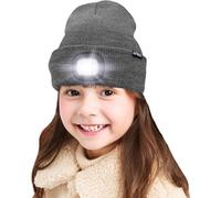 ATNKE Enfants LEDCasquette de Bonnet éclairée, Lampe Frontale Rechargeable par USB, Chapeaux de Nuit en Tricot d'hiver Plus Chauds avec lumière Cadeaux de Noël pour garçons Filles/Grey