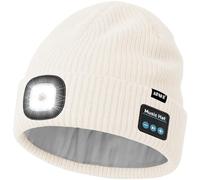 ATNKE LED Bluetooth Bonnet Lampe Frontale, USB Rechargeable 4 LED sans Fil Musique Parleur Course Chapeau Hiver Chaud Tricot Bonnet avec Polaire Doublé Cadeaux pour Homme Papa et Femme/Snow Beige