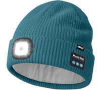 ATNKE LED Bluetooth Bonnet Lampe Frontale, USB Rechargeable 4 LED sans Fil Musique Parleur Course Chapeau Hiver Chaud Tricot Bonnet avec Polaire Doublé Cadeaux pour Homme Papa et Femme/Olive Green