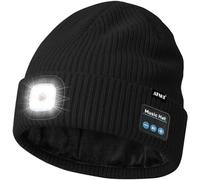 ATNKE LED Bluetooth Bonnet Lampe Frontale, USB Rechargeable 4 LED sans Fil Musique Parleur Course Chapeau Hiver Chaud Tricot Bonnet avec Polaire Doublé Cadeaux pour Homme Papa et Femme/Black