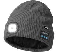 ATNKE LED Bluetooth Bonnet Lampe Frontale, USB Rechargeable 4 LED sans Fil Musique Parleur Course Chapeau Hiver Chaud Tricot Bonnet avec Polaire Doublé Cadeaux pour Homme Papa et Femme/Noble Gray
