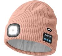 ATNKE LED Bluetooth Bonnet Lampe Frontale, USB Rechargeable 4 LED sans Fil Musique Parleur Course Chapeau Hiver Chaud Tricot Bonnet avec Polaire Doublé Cadeaux pour Homme Papa et Femme/Skin Pink