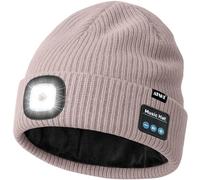 ATNKE LED Bluetooth Bonnet Lampe Frontale, USB Rechargeable 4 LED sans Fil Musique Parleur Course Chapeau Hiver Chaud Tricot Bonnet avec Polaire Doublé Cadeaux pour Homme Papa et Femme/Smoky Gray