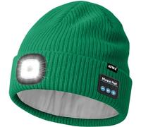 ATNKE LED Bluetooth Bonnet Lampe Frontale, USB Rechargeable 4 LED sans Fil Musique Parleur Course Chapeau Hiver Chaud Tricot Bonnet avec Polaire Doublé Cadeaux pour Homme Papa et Femme