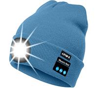 ATNKE LED Bluetooth Bonnet Lumineux, Rechargeable USB Rechargeable Musical Running Chapeau Ultra Lumineux 4 LED Lampe Étanche Utilisation De La Lumière pour Ski Randonnée Camping Vélo (Magnolia Bleu)