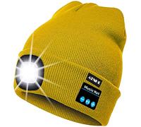 ATNKE LED Bluetooth Bonnet Lumineux, Rechargeable USB Rechargeable Musical Running Chapeau Ultra Lumineux 4 LED Lampe Étanche Utilisation De La Lumière pour Ski Randonnée Camping Vélo (Jaune)