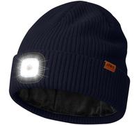 ATNKE LED Bonnet Lampe Frontale avec Polaire Doublé, USB Rechargeable 4 LED Chapeau Course Ultra Lumineux Lumière Mains Libres Hiver Chaud Laine Tricot Casquette pour Homme et Femme/Navy Blue