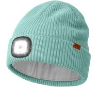 ATNKE LED Bonnet Lampe Frontale avec Polaire Doublé, USB Rechargeable 4 LED Chapeau Course Ultra Lumineux Lumière Mains Libres Hiver Chaud Laine Tricot Casquette pour Homme et Femme/Bud Green
