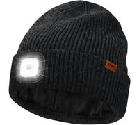 ATNKE LED Bonnet Lampe Frontale avec Polaire Doublé, USB Rechargeable 4 LED Chapeau Course Ultra Lumineux Lumière Mains Libres Hiver Chaud Laine Tricot Casquette pour Homme et Femme/Dark Gray