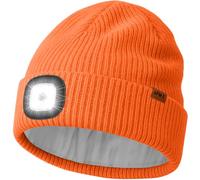 ATNKE LED Bonnet Lampe Frontale avec Polaire Doublé, USB Rechargeable 4 LED Chapeau Course Ultra Lumineux Lumière Mains Libres Hiver Chaud Laine Tricot Casquette pour Homme et Femme/Orange
