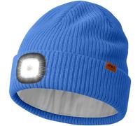 ATNKE LED Bonnet Lampe Frontale avec Polaire Doublé, USB Rechargeable 4 LED Chapeau Course Ultra Lumineux Lumière Mains Libres Hiver Chaud Laine Tricot Casquette pour Homme et Femme/Magnolia Blue