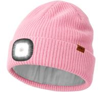 ATNKE LED Bonnet Lampe Frontale avec Polaire Doublé, USB Rechargeable 4 LED Chapeau Course Ultra Lumineux Lumière Mains Libres Hiver Chaud Laine Tricot Casquette pour Homme et Femme
