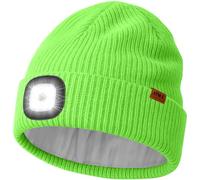 ATNKE LED Bonnet Lampe Frontale avec Polaire Doublé, USB Rechargeable 4 LED Chapeau Course Ultra Lumineux Lumière Mains Libres Hiver Chaud Laine Tricot Casquette pour Homme et Femme/Fluorescent Green