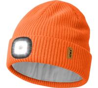 ATNKE LED Bonnet Lampe Frontale, USB Rechargeable 4 LED Chapeau Course Ultra Lumineux Lumière Mains Libres Hiver Chaud Tricot Bonnet avec Polaire Doublé Cadeaux pour Homme Papa et Femme