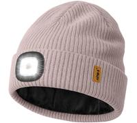 ATNKE LED Bonnet Lampe Frontale, USB Rechargeable 4 LED Chapeau Course Ultra Lumineux Lumière Mains Libres Hiver Chaud Tricot Bonnet avec Polaire Doublé Cadeaux pour Homme Papa et Femme/Smoky Gray