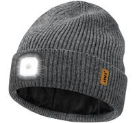 ATNKE LED Bonnet Lampe Frontale, USB Rechargeable 4 LED Chapeau Course Ultra Lumineux Lumière Mains Libres Hiver Chaud Tricot Bonnet avec Polaire Doublé Cadeaux pour Homme Papa et Femme