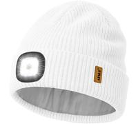 ATNKE LED Bonnet Lampe Frontale, USB Rechargeable 4 LED Chapeau Course Ultra Lumineux Lumière Mains Libres Hiver Chaud Tricot Bonnet avec Polaire Doublé Cadeaux pour Homme Papa et Femme