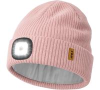 ATNKE LED Bonnet Lampe Frontale, USB Rechargeable 4 LED Chapeau Course Ultra Lumineux Lumière Mains Libres Hiver Chaud Tricot Bonnet avec Polaire Doublé Cadeaux pour Homme Papa et Femme