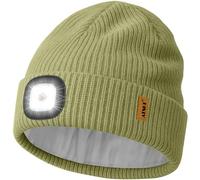 ATNKE LED Bonnet Lampe Frontale, USB Rechargeable 4 LED Chapeau Course Ultra Lumineux Lumière Mains Libres Hiver Chaud Tricot Bonnet avec Polaire Doublé Cadeaux pour Homme Papa et Femme