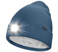 ATNKE LED Bonnet Lampe Frontale,USB Rechargeable 4 LED Chapeau de Course Ultra Lumineux Lumière Hiver Chaud Polaire Doublée Tricot Bonnet Cadeaux pour Hommes et Femmes/Shadow Blue