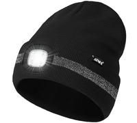 ATNKE LED Bonnet Lampe Frontale, USB Rechargeable 4 LED Chapeau de Course Ultra Lumineux Lumière Hiver Chaud Tricot Bonnet avec Réfléchissante Bande Cadeaux pour Hommes et Femmes