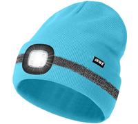 ATNKE LED Bonnet Lampe Frontale, USB Rechargeable 4 LED Chapeau de Course Ultra Lumineux Lumière Hiver Chaud Tricot Bonnet avec Réfléchissante Bande Cadeaux pour Hommes et Femmes/Light Blue