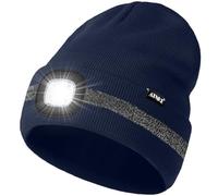 ATNKE LED Bonnet Lampe Frontale, USB Rechargeable 4 LED Chapeau de Course Ultra Lumineux Lumière Hiver Chaud Tricot Bonnet avec Réfléchissante Bande Cadeaux pour Hommes et Femmes/Light Navy Blue