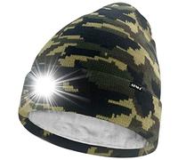 ATNKE LED Bonnet Lampe Frontale,USB Rechargeable 4 LED Chapeau de Course Ultra Lumineux Lumière Hiver Chaud Polaire Doublée Tricot Bonnet Cadeaux pour Hommes et Femmes/Camouflage Green