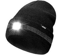 ATNKE LED Bonnet Lampe Frontale, USB Rechargeable 4 LED Chapeau de Course Ultra Lumineux Lumière Hiver Chaud Tricot Bonnet avec Réfléchissante Bande Cadeaux pour Hommes et Femmes/Dark Grey