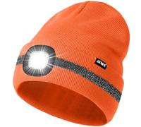 ATNKE LED Bonnet Lampe Frontale, USB Rechargeable 4 LED Chapeau de Course Ultra Lumineux Lumière Hiver Chaud Tricot Bonnet avec Réfléchissante Bande Cadeaux pour Hommes et Femmes