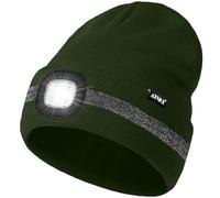 ATNKE LED Bonnet Lampe Frontale, USB Rechargeable 4 LED Chapeau de Course Ultra Lumineux Lumière Hiver Chaud Tricot Bonnet avec Réfléchissante Bande Cadeaux pour Hommes et Femmes/Dark Army Green