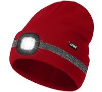 ATNKE LED Bonnet Lampe Frontale, USB Rechargeable 4 LED Chapeau de Course Ultra Lumineux Lumière Hiver Chaud Tricot Bonnet avec Réfléchissante Bande Cadeaux pour Hommes et Femmes
