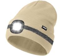 ATNKE LED Bonnet Lampe Frontale, USB Rechargeable 4 LED Chapeau de Course Ultra Lumineux Lumière Hiver Chaud Tricot Bonnet avec Réfléchissante Bande Cadeaux pour Hommes et Femmes