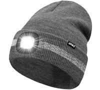 ATNKE LED Bonnet Lampe Frontale, USB Rechargeable 4 LED Chapeau de Course Ultra Lumineux Lumière Hiver Chaud Tricot Bonnet avec Réfléchissante Bande Cadeaux pour Hommes et Femmes