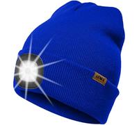 ATNKE LED Bonnet Lampe Frontale, USB Rechargeable 4 LED Chapeau de Course Ultra Lumineux Mains Libres Lumière Hiver Chaud Tricot Bonnet Technologie Cadeaux pour Hommes et Femmes/Blue