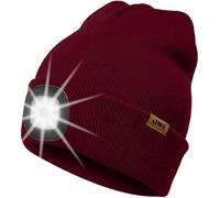 ATNKE LED Bonnet Lampe Frontale, USB Rechargeable 4 LED Chapeau de Course Ultra Lumineux Mains Libres Lumière Hiver Chaud Tricot Bonnet Technologie Cadeaux pour Hommes et Femmes/Wine Red